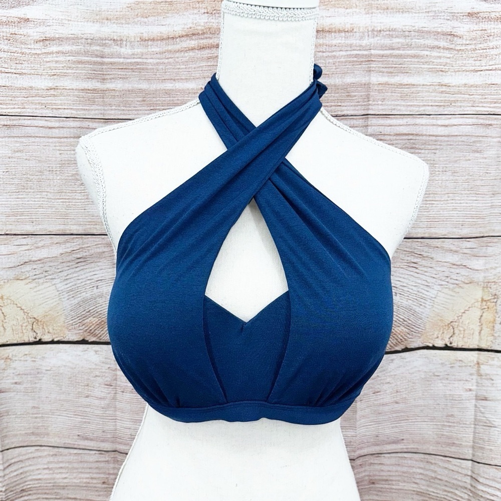 Athleta Blue Aqualuxe Molded Bra Cup 2-Way Bikini Top Size 36 B/C